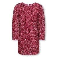 Only Kids Girls Long Sleeve Sequin Dress - Pink
