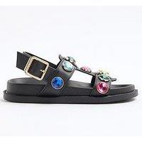 River Island Older Girls Gem Sandals - Black