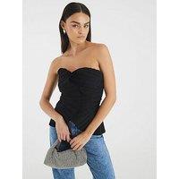 River Island Short Plisse Detail Bandeau Top - Black