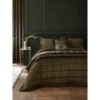 Catherine Lansfield Kingsley Matt Velvet Bedpsread - Olive