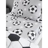 Catherine Lansfield Brushed Cotton Football Stars Fitted Sheet Grey