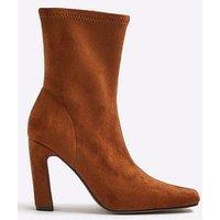 River Island Square Heel Stretch Boots - Brown