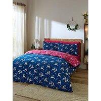 Their Nibs Christmas Reindeer 100% Cotton Reversible Duvet Set Blue