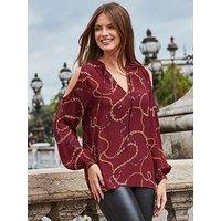 Sosandar Burgundy Chain Print Cut Out Shoulder Top - Burgundy