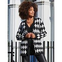 Sosandar Ivory Argyle Cardigan - Black