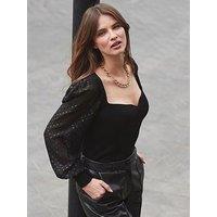 Sosandar Woven Sleeve Sweetheart Jumper - Black