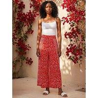 Roman Floral Border Panel Culotte Trousers - Red