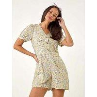 Roman Dusk Ditsy Floral Buttoned Playsuit - Yellow