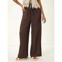 Roman Dusk Textured Elastic Waist Trousers - Brown