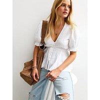 New Look White Textured Cotton V-Neck Tea Top
