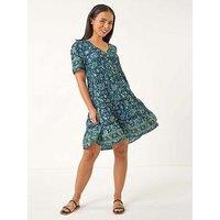 Roman Petite Paisley Print Tiered Dress - Blue