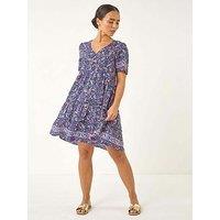 Roman Petite Floral Paisley Tiered Dress - Navy