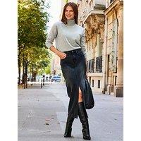 Sosandar Charcoal Grey Longline Denim Midi Skirt