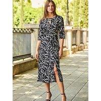 Sosandar Black & White Abstract Print Midi Dress With Keyhole Detail