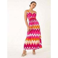 Roman Petite Aztec Print V-Neck Maxi Dress - Fuchsia