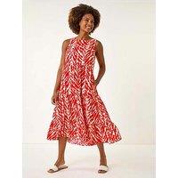 Roman Abstract Tiered Smock Dress - Red
