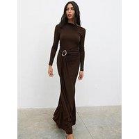 Pretty Lavish Yarelia Ruched Trim Jersey Maxi Dress - Brown