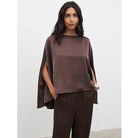 Pretty Lavish Breya Cape Floaty Satin Top - Brown