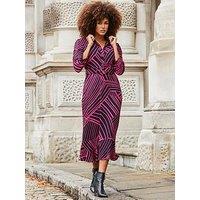 Sosandar Pink & Black Geometric Print Belted Midi Dress - Pink/Black