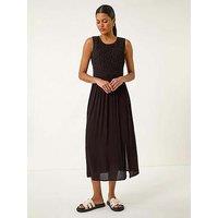 Roman Crochet Bodice Midi Dress - Black