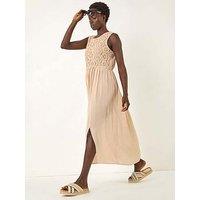 Roman Crochet Bodice Midi Dress - Stone