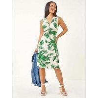Roman Petite Tropical Twist Front Dress - Green
