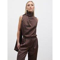Pretty Lavish Breya Scarf Satin Top - Brown