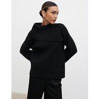 Pretty Lavish Cassandra Split Collar Knit Jumper - Black
