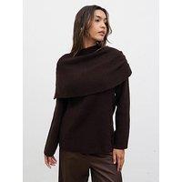 Pretty Lavish Tarla Exaggerated Collar Knit Top - Brown