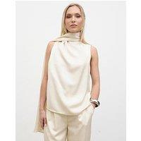 Pretty Lavish Breya Scarf Satin Top - Cream