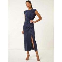 Roman Plisse Cowl Back Midi Dress - Navy