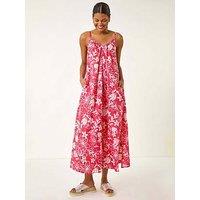 Roman Floral Strappy Maxi Dress - Coral