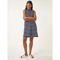 Roman Stripe Jersey A-Line Dress - Navy