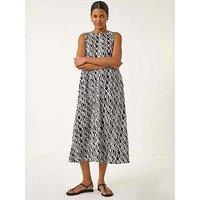 Roman Geo Print Pocket Midi Dress - Black
