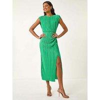 Roman Plisse Cowl Back Midi Dress - Green