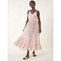 Roman Ditsy Floral Print V-Neck Maxi Dress - Red