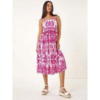 Roman Dusk Baroque Strappy Midi Dress - Pink