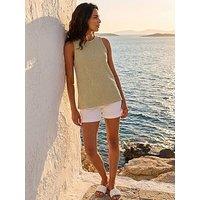 Roman Dusk Textured Longline Stretch Top - Beige