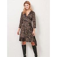 Sosandar Khaki Leopard Print Wrap Dress - Khaki