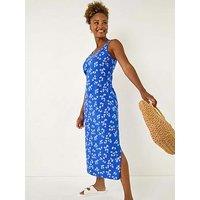 Roman Dandelion Print Midi Dress - Blue