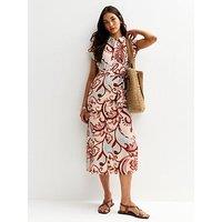 New Look Paisley Print Short Sleeve Midi Shirt Dress - Cream