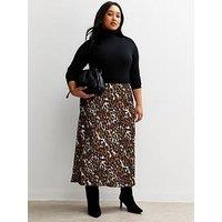 New Look Curves Brown Leopard Print Bias Cut Midi Skirt