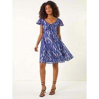 Roman Dusk Foil Jacquard Midi Dress - Blue