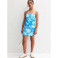 New Look 915 Girls Mesh Hibiscus Print Frill Cami Top - Blue