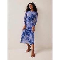 Mint Velvet Abstract Print Mesh Midi Dress - Blue