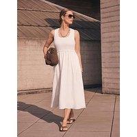 Mint Velvet Scallop Detail Woven Mix Dress - White