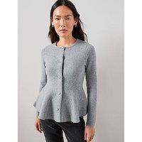 The Very Collection Crew Neck Covered Button Peplum Cardigan - Grey