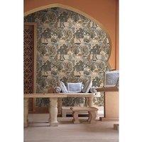 Holden Decor Animal Palace Wallpaper - Navy/Orange