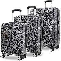 Rock Luggage Savannah Silver Leopard Print Suitcase 3Pc Set