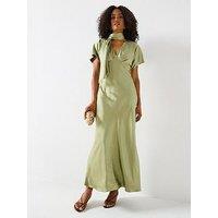 V By Very Satin Tie Neck Maxi Dress - Green